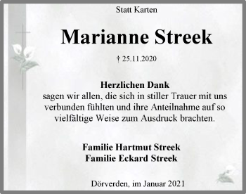 Traueranzeige von Marianne Streek von SYK