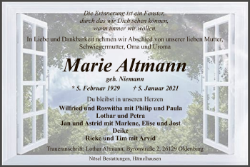 Traueranzeige von Marie Altmann von SYK