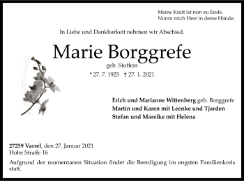 Traueranzeige von Marie Borggrefe von SYK