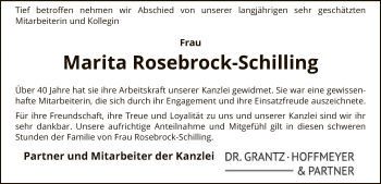 Traueranzeige von Marita Rosebrock-Schilling von SYK