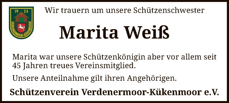  Traueranzeige für Marita Weiß vom 26.01.2021 aus SYK