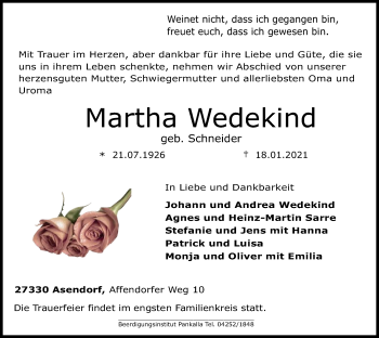 Traueranzeige von Martha Wedekind von SYK