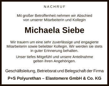 Traueranzeige von Michaela Siebe von SYK