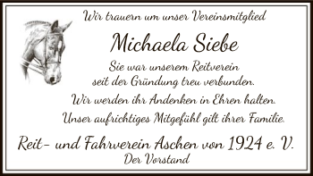 Traueranzeige von Michaela Siebe von SYK