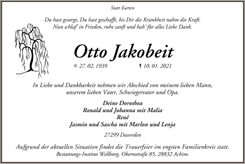 Traueranzeige von Otto Jakobeit von SYK