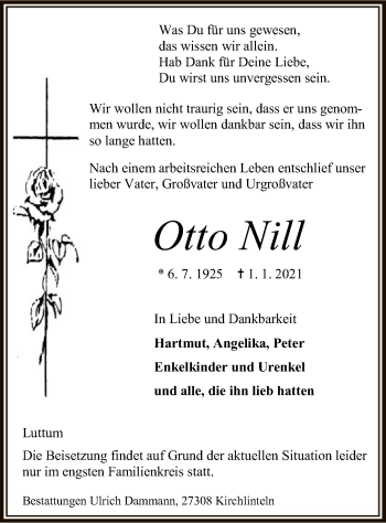 Traueranzeige von Otto Nill von SYK