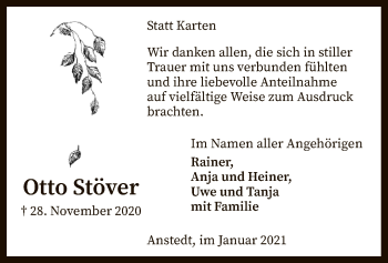 Traueranzeige von Otto Stöver von SYK