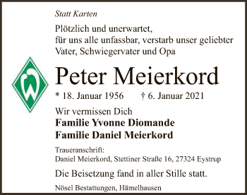 Traueranzeige von Peter Meierkord von SYK