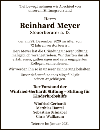 Traueranzeige von Reinhard Meyer von SYK