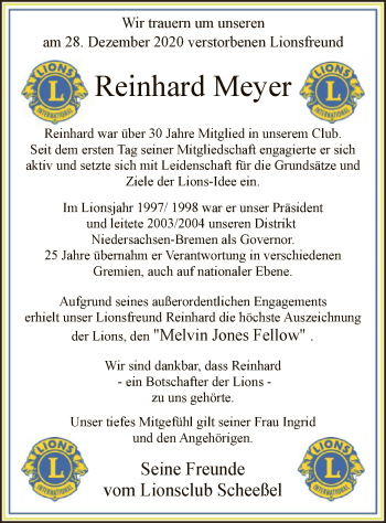 Traueranzeige von Reinhard Meyer von SYK