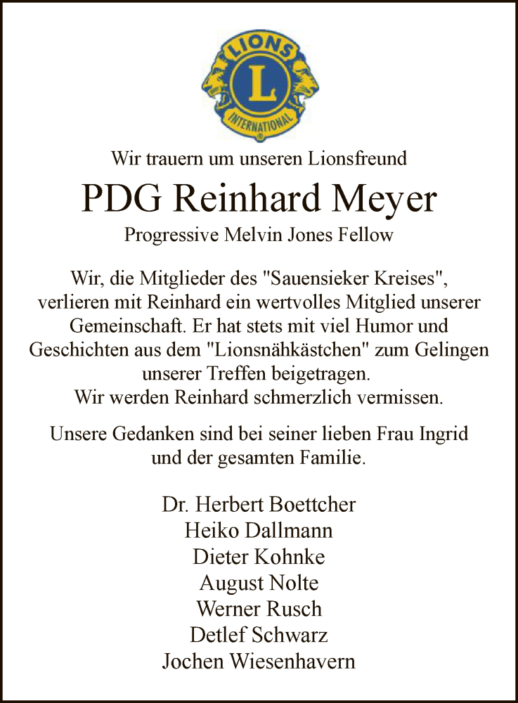  Traueranzeige für Reinhard Meyer vom 09.01.2021 aus SYK