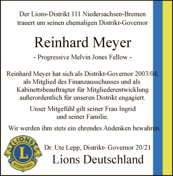 Traueranzeige von Reinhard Meyer von SYK