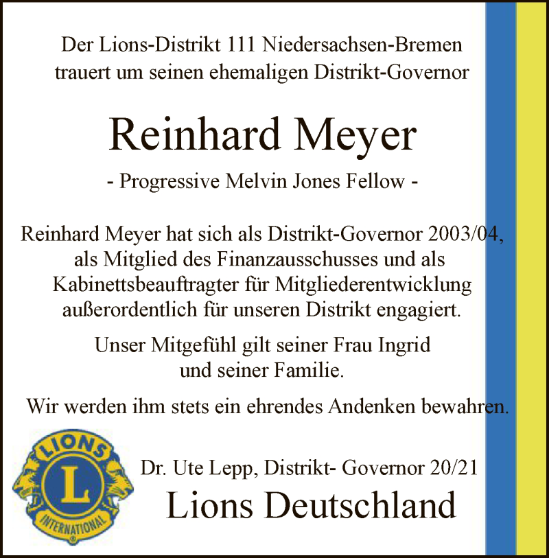  Traueranzeige für Reinhard Meyer vom 09.01.2021 aus SYK