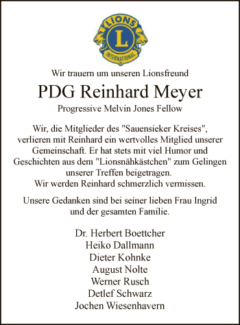 Traueranzeige von Reinhard Meyer von SYK