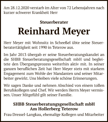 Traueranzeige von Reinhard Meyer von SYK