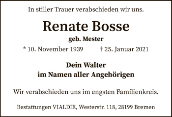 Traueranzeige von Renate Bosse von SYK