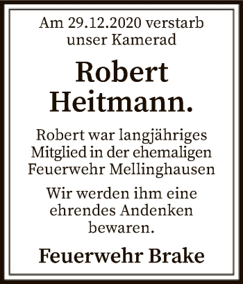 Traueranzeige von Robert Heitmann von SYK