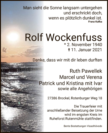 Traueranzeige von Rolf Wockenfuss von SYK