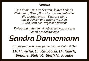 Traueranzeige von Sandra Dannemann von SYK