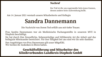 Traueranzeige von Sandra Dannemann von SYK