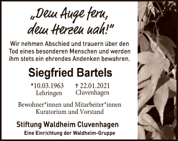 Traueranzeige von Siegfried Bartels von SYK