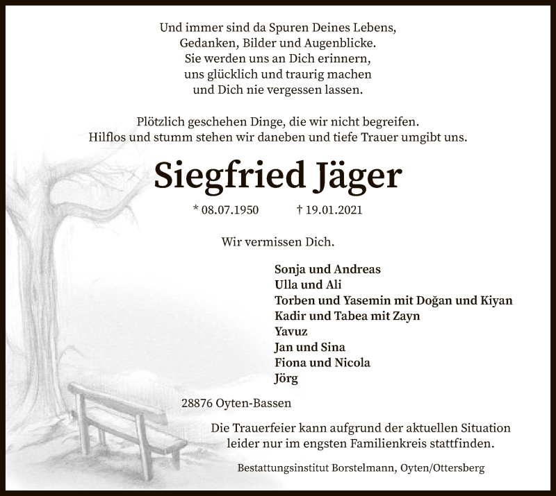  Traueranzeige für Siegfried Jäger vom 23.01.2021 aus SYK