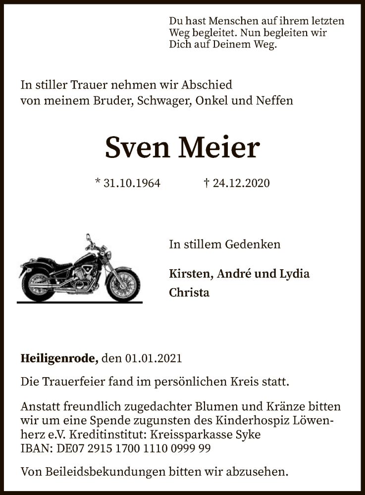  Traueranzeige für Sven Meier vom 09.01.2021 aus SYK