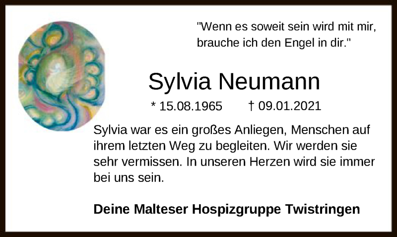  Traueranzeige für Sylvia Neumann vom 13.01.2021 aus SYK