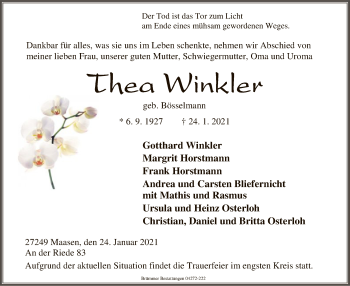 Traueranzeige von Thea Winkler von SYK