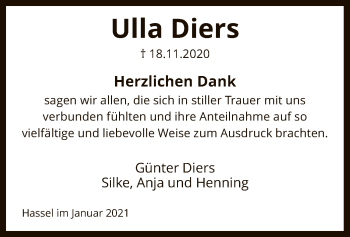 Traueranzeige von Ulla Diers von SYK