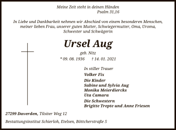 Traueranzeige von Ursel Aug von SYK