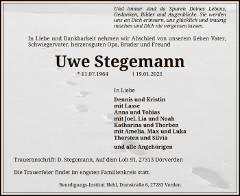 Traueranzeige von Uwe Stegemann von SYK