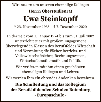 Traueranzeige von Uwe Steinkopff von SYK