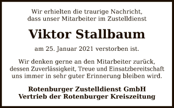 Traueranzeige von Viktor Stallbaum von SYK