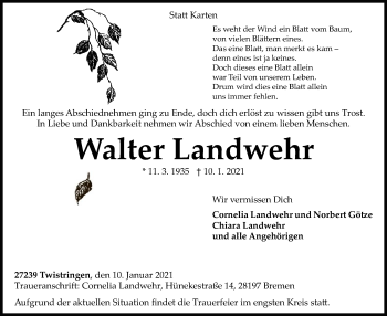 Traueranzeige von Walter Landwehr von SYK