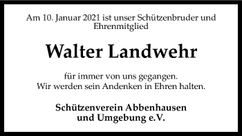 Traueranzeige von Walter Landwehr von SYK