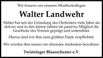 Traueranzeige von Walter Landwehr von SYK