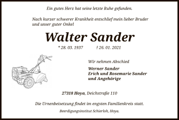 Traueranzeige von Walter Sander von SYK