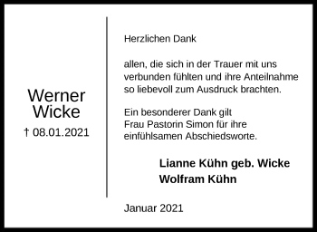 Traueranzeige von Werner Wicke von SYK