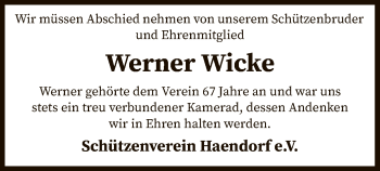 Traueranzeige von Werner Wicke von SYK