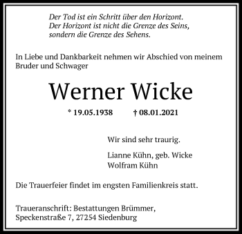 Traueranzeige von Werner Wicke von SYK