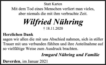 Traueranzeige von Wilfried Nühring von SYK