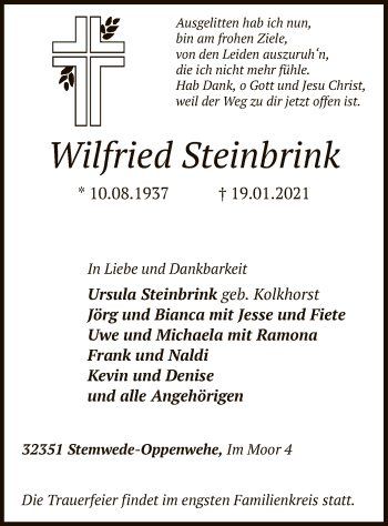 Traueranzeige von Wilfried Steinbrink von SYK