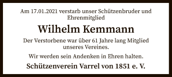 Traueranzeige von Wilhelm Kemmann von SYK