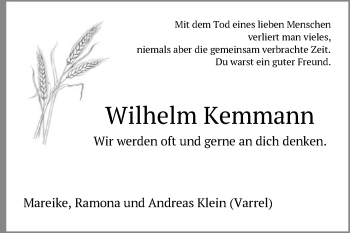 Traueranzeige von Wilhelm Kemmann von SYK