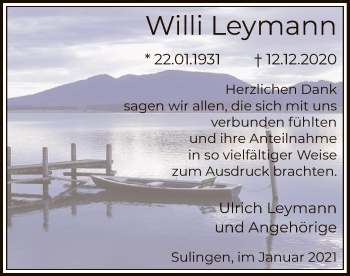 Traueranzeige von Willi Leymann von SYK