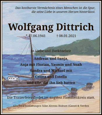 Traueranzeige von Wolfgang Dittrich von SYK