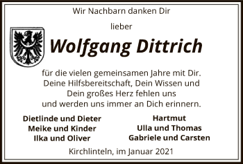 Traueranzeige von Wolfgang Dittrich von SYK