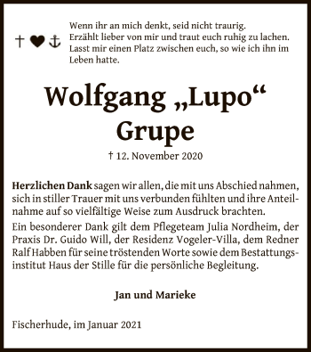 Traueranzeige von Wolfgang Grupe von SYK