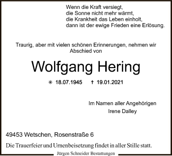 Traueranzeige von Wolfgang Hering von SYK